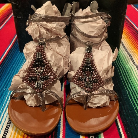 Rampage gladiator beaded pewter strappy sandals Jemmy style - Picture 3 of 5